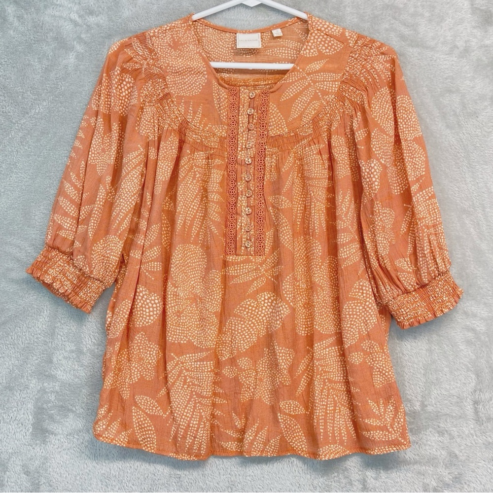 Zac & Rachel Orange Cream Bohemian Tunic Blouse 3/4 Sleeves Size S